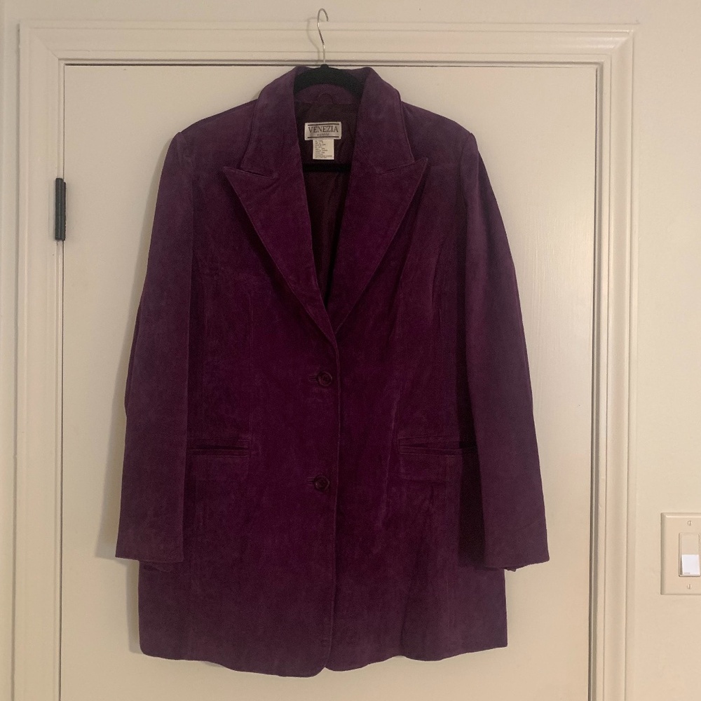 Size 4 Genuine Leather Lapel Jacket by Venezia Vitale Purple Oversized Boxy Fit
